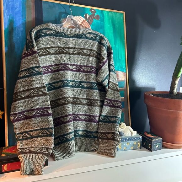 Vintage 90s Striped Knit Sweater in Gray and Purple M - Picture 5 of 16